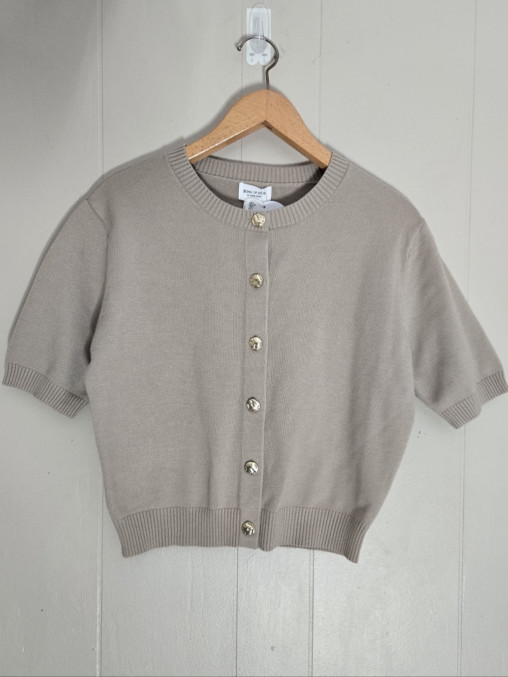 Song Of Style Nwt Cardigan Short Sleeve Tan Beige Preppy Chic Quiet Luxury L